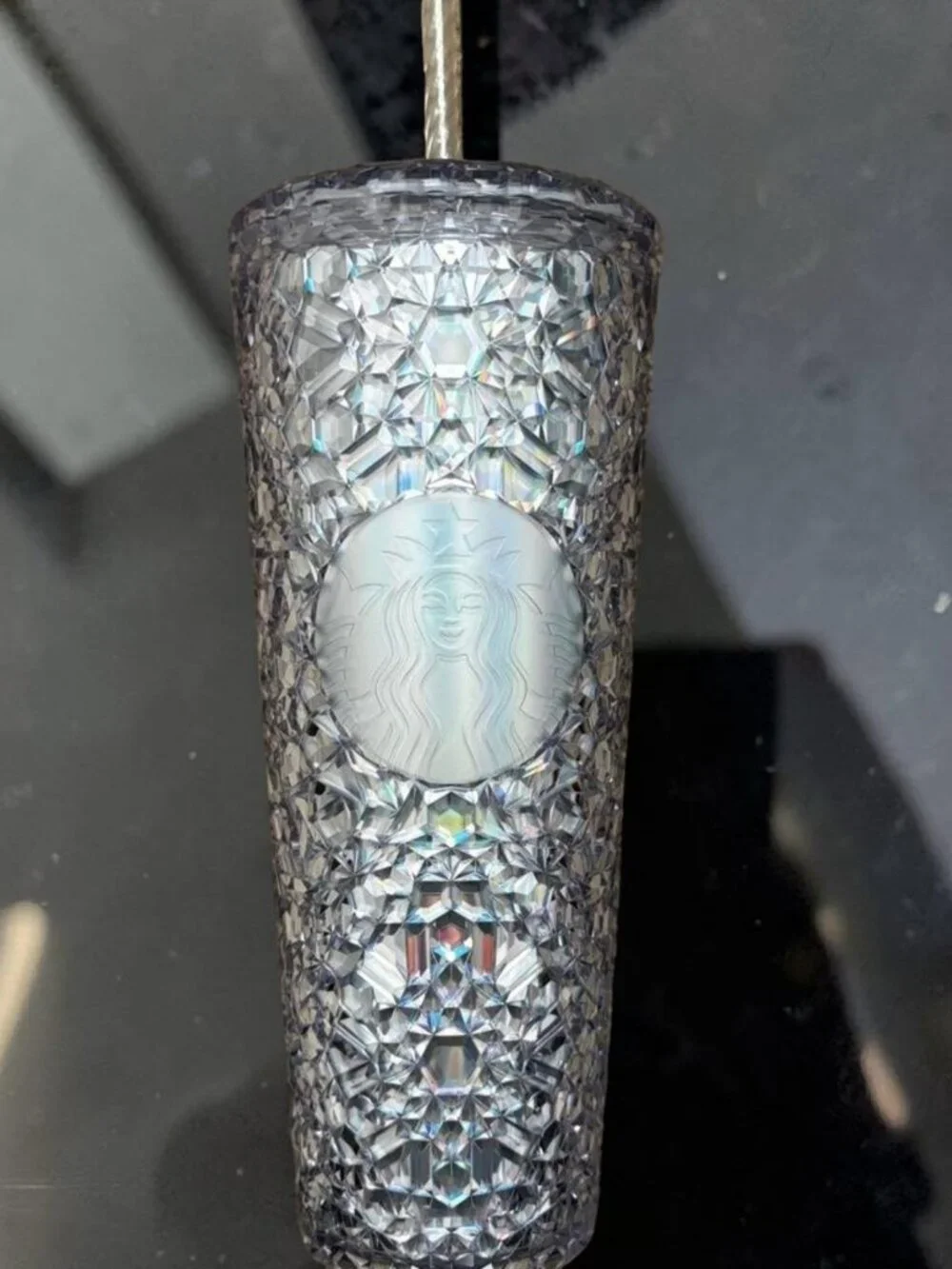STARBUCKS Collectible Holiday Silver Chrome 24 oz. Tumbler W/ Straw NEW